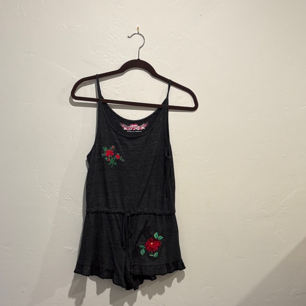 So Nikki Gray Romper With Rose Embroidery Design